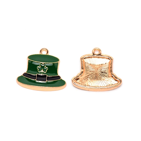 

PandaHall Alloy Enamel Pendants, Hat with Clover, Dark Green, Light Gold, 20.5x22x3.5mm, Hole: 1.8mm Alloy+Enamel Hat