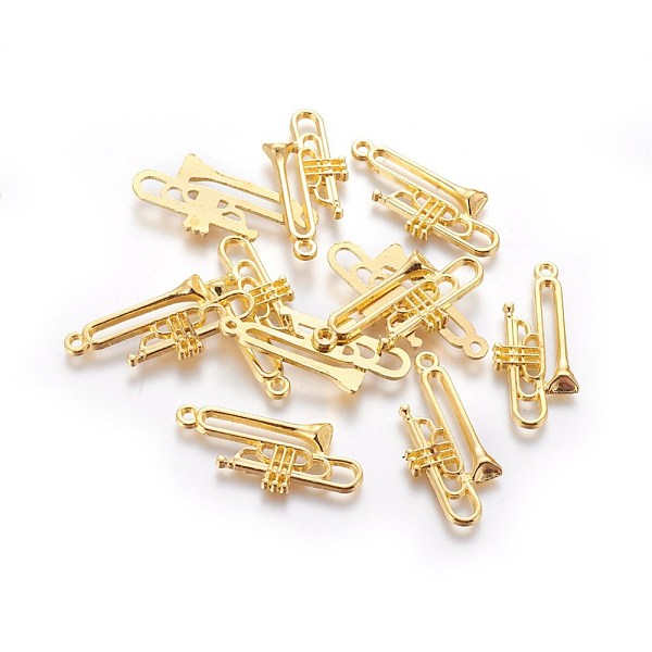 

PandaHall Alloy Pendants, Trumpet, Golden, Lead Free & Cadmium Free & Nickel Free, about 35mm long, 15mm wide, 3.5mm thick, hole: 2mm Alloy...