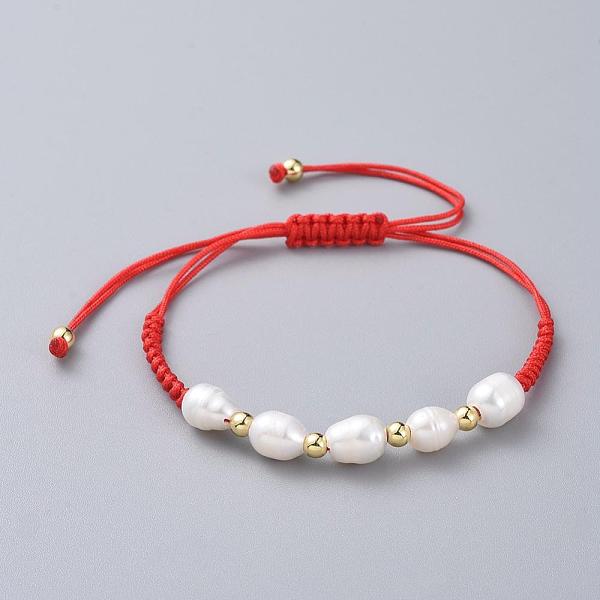 

PandaHall Braided Bead Bracelets, with Natural Cultured Freshwater Pearl Beads, Brass Beads and Nylon Thread, White, 1-1/8 inch~3-1/2 inch...