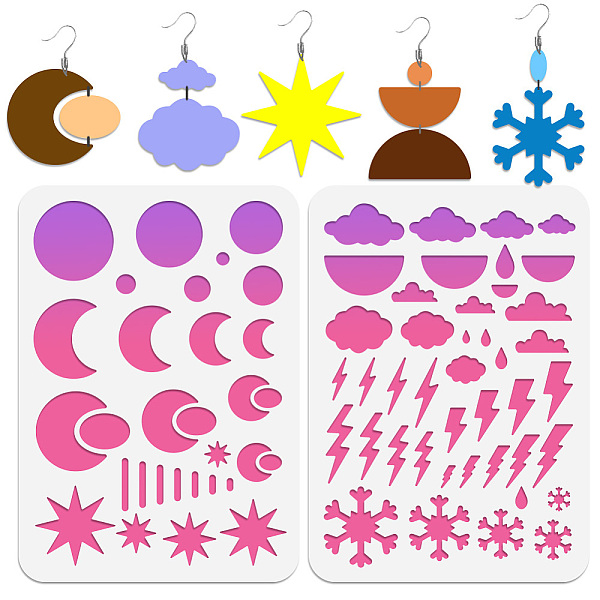 

PandaHall 2Pcs 2 Style PET Plastic Earring Handwork Template, Card Leather Cutting Stencils, Moon, 29.7x21cm, 1pc/style PET Moon