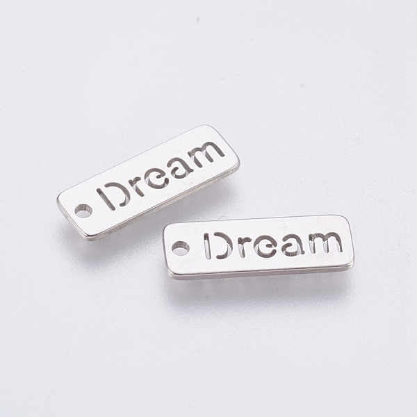 

PandaHall 304 Stainless Steel Pendants, Inspirational Message Pendants, Rectangle with Word Dream, Stainless Steel Color, 17x6x1.8mm, Hole...