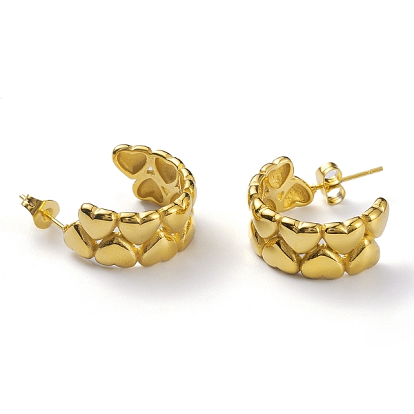 PandaHall 304 Stainless Steel Heart Stud Earrings for Women, Real 18K Gold Plated, 19.5x18.5x9mm, Pin: 0.7mm 304 Stainless Steel Heart