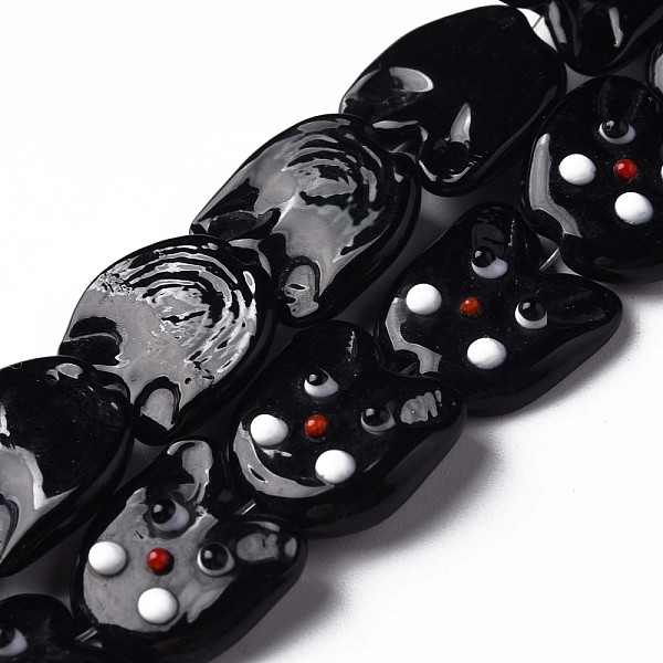 

PandaHall Handmade Lampwork Beads Strands, Cat, Black, 15.5~16.5x15.5~16.5x5~6mm, Hole: 1mm, about 30pcs/strand, 17.91 inch~18.50 inch...