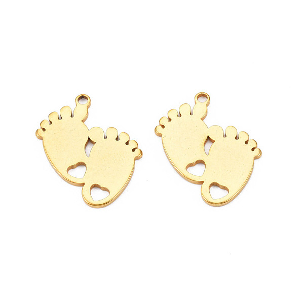 

PandaHall Ion Plating(IP) 201 Stainless Steel Pendants, Baby Footprints, Nickel Free, Real 18K Gold Plated, 25x20x1.5mm, Hole: 2mm 201...