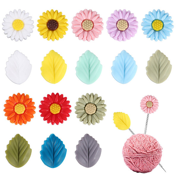

PandaHall CHGCRAFT 24 PCS Knitting Needle Stoppers Cute Daisy Flower Leaf Knitting Needle Point Protectors Silicone Knitting Tip Needle Caps..., Multicolor