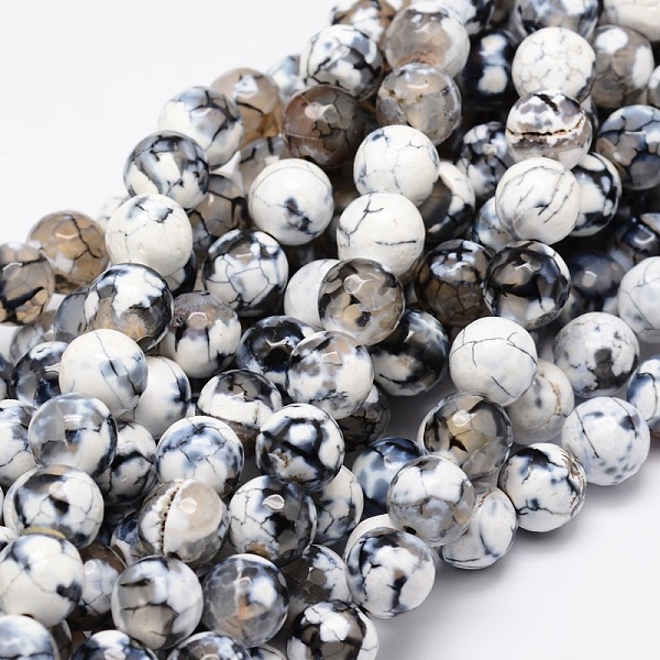 PandaHall Dyed Natural Agate Faceted Round Beads Strands, Dark Gray, 12mm, Hole: 1mm, about 32pcs/strand, 14.9 inch Natural Agate Round Gray