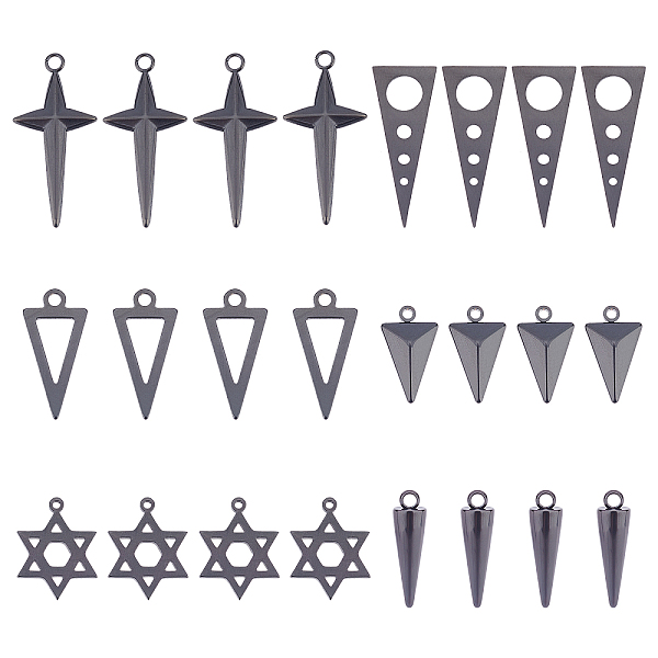 

PandaHall UNICRAFTALE 24pcs 6 Styles Punk Pendants Black Stainless Steel Triangle Pendants Spike Metal Charm Hypoallergenic Star of David...