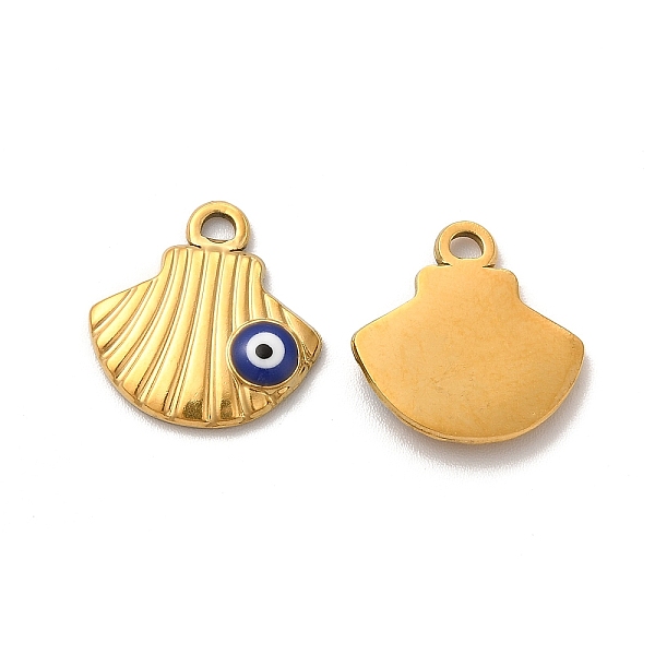 

PandaHall Vacuum Plating 201 Stainless Steel Pendants, Shell Charms with Enamel Evil Eye, Real 18K Gold Plated, Blue, 16.5x16x2mm, Hole: 2mm...