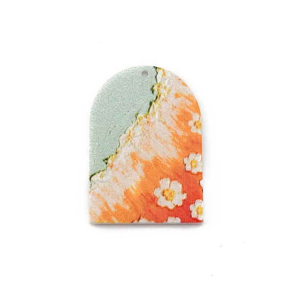 

PandaHall Printed Acrylic Pendants, Two Tone, Arch-shaped with Floral Pattern, Orange, 34.5x24x2mm, Hole: 1.2mm Acrylic Half Round Orange