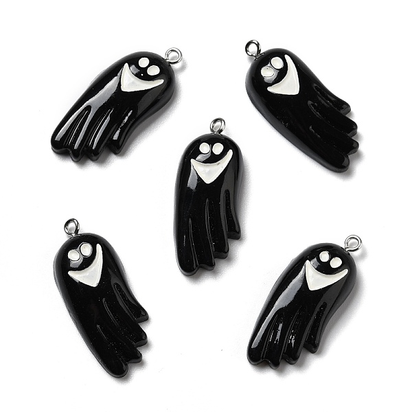 

PandaHall Halloween Opaque Resin Pendants, with Platinum Tone Iron Loops, Ghost, Black, 35.5x14.5x8mm, Hole: 2mm Resin Ghost Black