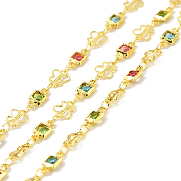 

PandaHall Handmade Brass Square & Butterfly Link Chains, with Glass, Long-Lasting Plated, Golden, Soldered, with Spool, Colorful, Link...