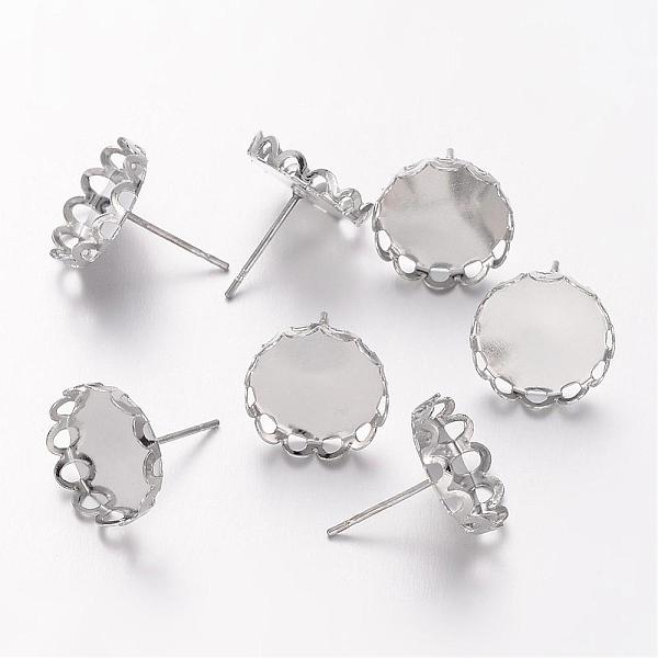 PandaHall Brass Stud Earring Settings, Nickel Free, Platinum, 13mm, Tray: 12mm, Pin: 0.6mm thick Brass Others