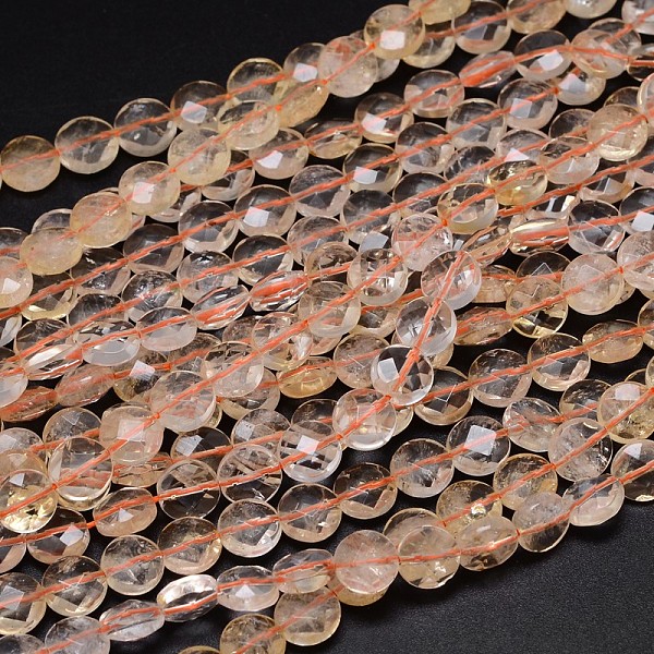 

PandaHall Natural Citrine Flat Round Bead Strands, Faceted, Dyed & Heated, 8x4mm, Hole: 1mm, about 49pcs/strand, 16 inch Citrine Flat Round
