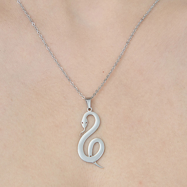 

PandaHall 201 Stainless Steel Hollow Snake Pendant Necklace, Stainless Steel Color, 17.72 inch(45cm) 201 Stainless Steel Snake