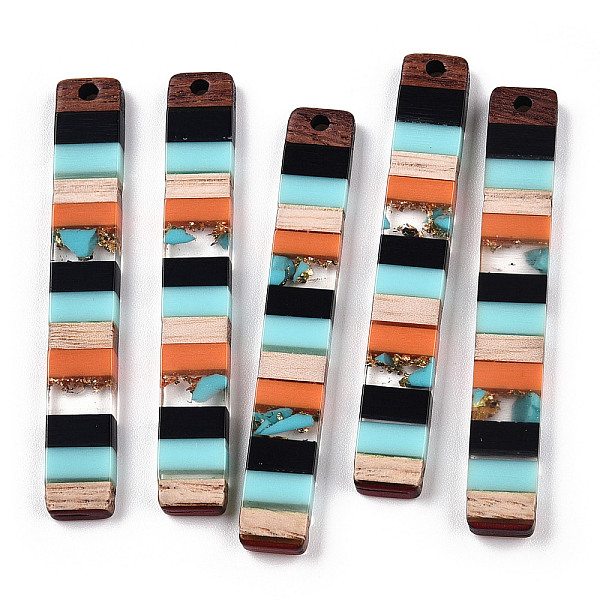 

PandaHall Translucent Resin & Walnut Wood Big Pendants, with Gold Foil, Rectangle Charm, Coral, 51.5x7.5x3mm, Hole: 1.8mm Resin+Wood..., Red