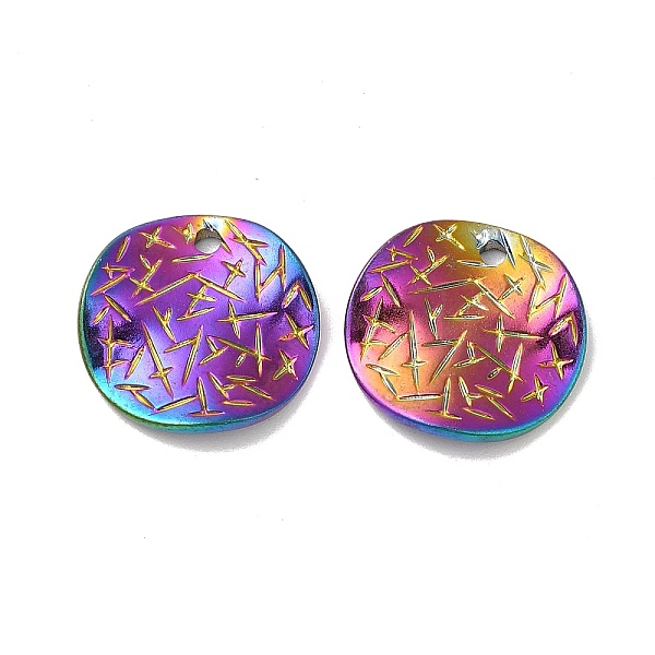 

PandaHall Ion Plating(IP) 304 Stainless Steel Pendants, Textured, Flat Round Charm, Rainbow Color, 15x1mm, Hole: 1.6mm 304 Stainless Steel...