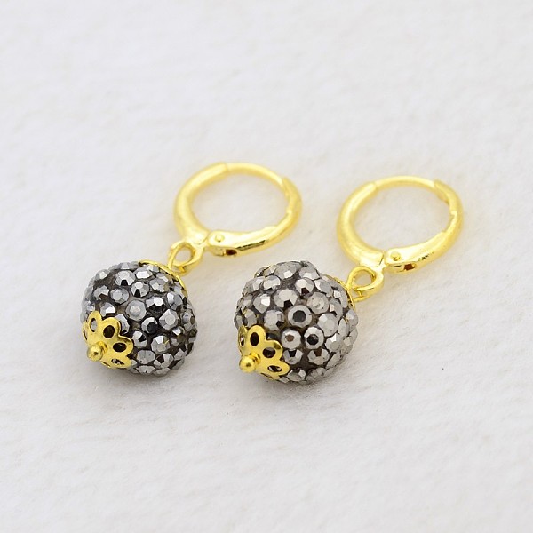 

PandaHall Dangling Round Ball Resin Rhinestone Earrings, with Golden Plated Brass Leverback Hoop Earring Settings, Hematite, 30mm, Pin: 1mm..., Black