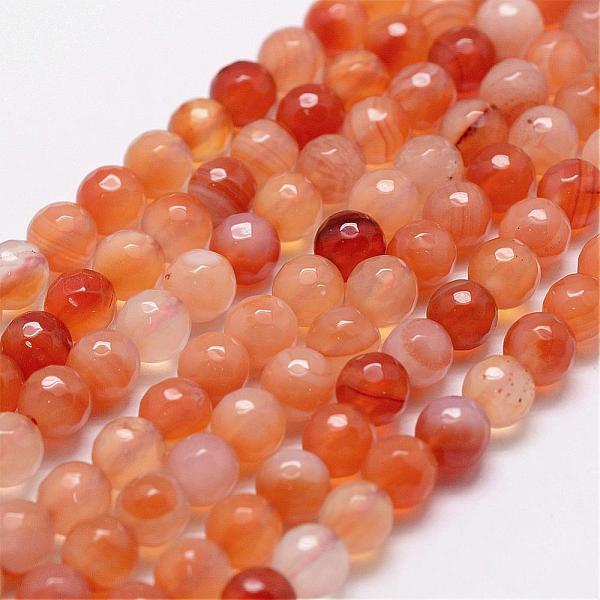 PandaHall Natural Carnelian Beads Strands, Faceted, Round, 6mm, Hole: 1mm, about 61pcs/strand, 14.9 inch~15.1 inch Carnelian Round Red