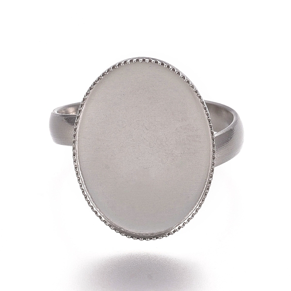 

PandaHall 304 Stainless Steel Finger Rings Components, Pad Ring Base Findings, Oval, Stainless Steel Color, Tray: 18.5x13.5mm, Size 7...