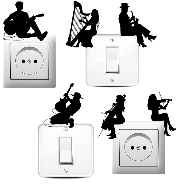 

PandaHall AHANDMAKER 6 Types Musician Silhouette Creative Switch Stickers, Man & Woman Silhouette Wall Sticker Sitting Musician Light Switch...