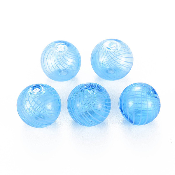

PandaHall Transparent Handmade Blown Glass Globe Beads, Stripe Pattern, Round, Light Sky Blue, 12.5~13.5mm, Hole: 1~2mm Glass Round