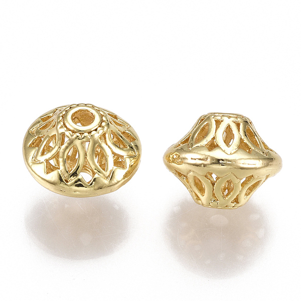 

PandaHall Brass Filigree Beads, Hollow, Bicone, Real 18K Gold Plated, 13x10mm, Hole: 2mm Brass Bicone