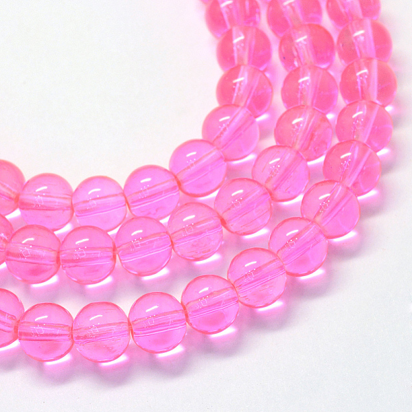 

PandaHall Baking Painted Transparent Glass Round Bead Strands, Hot Pink, 6.5mm, Hole: 1.5mm, about 145pcs/strand, 31.8 inch Glass Round Pink