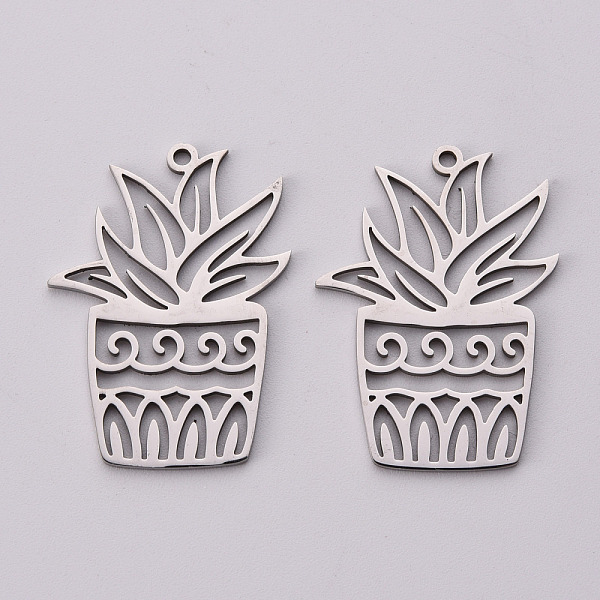 

PandaHall 201 Stainless Steel Pendants, Laser Cut, Flower Pot, Stainless Steel Color, 31.5x23x1mm, Hole: 1.5mm 201 Stainless Steel Flower