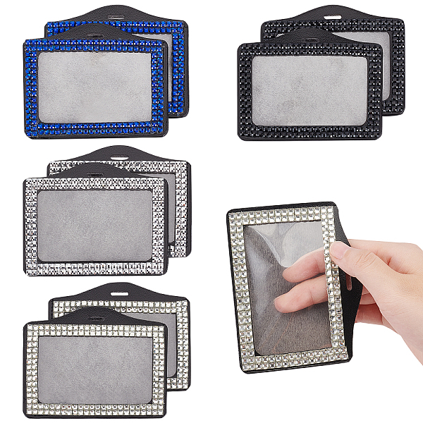 

PandaHall 8 Pcs Rhinestone Badge Holders, 4 Colors Horizontal ID Badge Name Card Holder with Clear Window ID Pouch for Work School Metro..., Multicolor