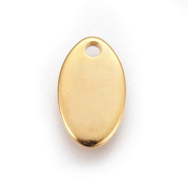 PandaHall 201 Stainless Steel Stamping Blank Tag Pendants, Oval, Real 24k Gold Plated, 12.5x7.5x1.2mm, Hole: 1.5mm 201 Stainless Steel Oval