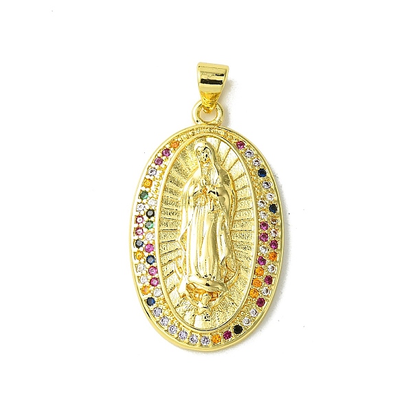 

PandaHall Real 18K Gold Plated Brass Micro Pave Cubic Zirconia Pendants, Oval with Virgin, Colorful, 30.5x18x4mm, Hole: 3.5x4.5mm...