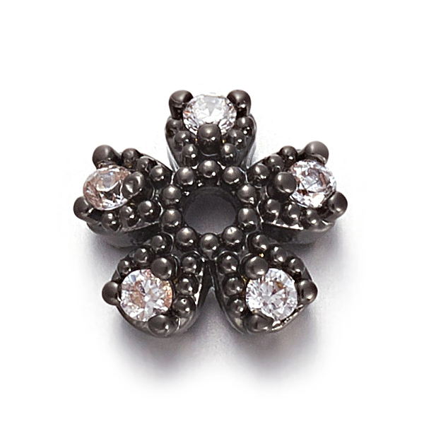

PandaHall Brass Micro Pave Cubic Zirconia Bead Cap, 5-Petal, Flower, Clear, Gunmetal, 8x8x3mm, Hole: 1.4mm Brass+Cubic Zirconia Clear
