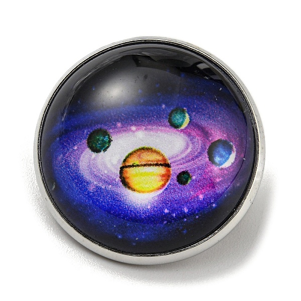 

PandaHall Round Glass Brooches, Platinum Plated Iron Jewerly Pins, for Backpack, Planet, 21.5x21.5x12mm Glass Planet Purple
