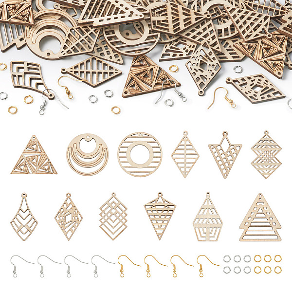 

PandaHall DIY Geometry Earring Making Kit, Including Triangle & Rhombus & Kite & Tree Undyed Natural Poplar Wood Pendants, Brass Earring...