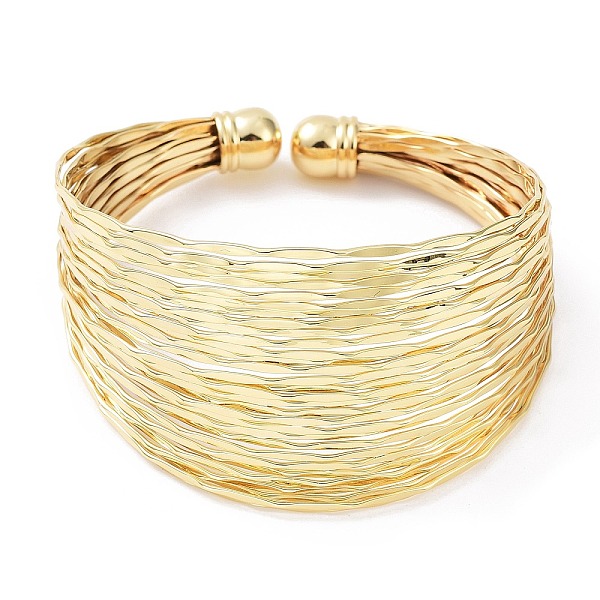 

PandaHall Rack Plating Brass Multi Line Cuff Bangle for Women, Cadmium Free & Lead Free, Real 18K Gold Plated, Inner Diameter: 2-1/8x2-1/8...