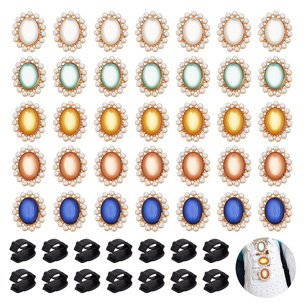 PandaHall DIY Oval Shoes Buckle Clips Decoration Making Kit, Including Nylon Detachable Blank Shoelace Buckle Clips, Cat Eye Cabochons...