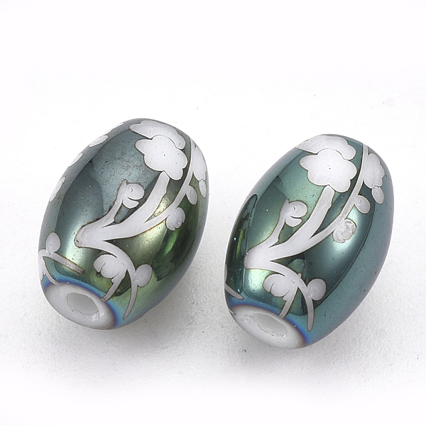 

PandaHall Electroplate Glass Beads, Barrel with Flower Pattern, Green Plated, 11x8mm, Hole: 1.6mm, 200pcs/bag Glass Flower