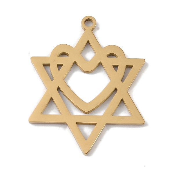 

PandaHall 304 Stainless Steel Pendants, Laser Cut, Hollow Star of David with Heart Charm, Golden, 27x21.5x1mm, Hole: 1mm 304 Stainless Steel...