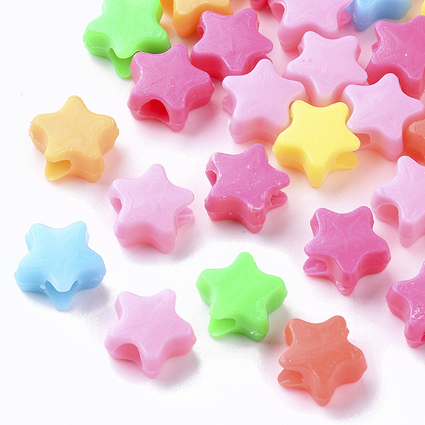 

PandaHall Opaque Polystyrene Plastic Beads, Star, Mixed Color, 10x10.5x5mm, Hole: 3.5mm, about 3000pcs/50g Plastic Star Multicolor