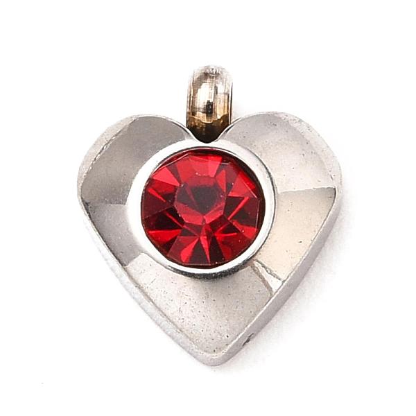 

PandaHall 304 Stainless Steel Charms, with Acrylic Rhinestone, Faceted, Birthstone Charms, Heart, Stainless Steel Color, Light Siam..., Red