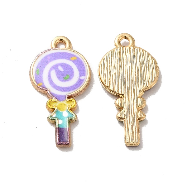 

PandaHall Alloy Enamel Pendants, Golden, Lollipop Charm, Lilac, 24x12x2mm, Hole: 1.5mm Alloy+Enamel Lollipop Purple