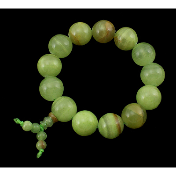 

PandaHall Buddha Mala Beads Bracelet, Round Natural Jade Bracelet, about 6.5cm inner diameter, Beads: about 16mm in diameter Jade Green