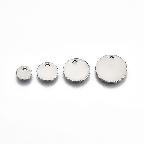 

PandaHall 201 Stainless Steel Charms, Stamping Blank Tag, Flat Round, Stainless Steel Color, Round, Stainless Steel Color, 6~12x1mm, Hole...
