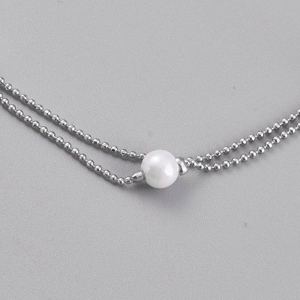 

PandaHall Brass Ball Chain Multi-Strand Anklets, with Bell Charms and Acrylic Round Beads, White, Platinum, 8-5/8 inch(22cm) Acrylic White