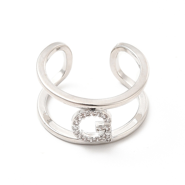 

PandaHall Clear Cubic Zirconia Initial Letter Open Cuff Ring, Platinum Brass Double Line Ring for Women, Lead Free & Cadmium Free, Letter.G...