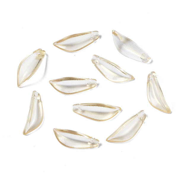 

PandaHall Transparent Spray Painted Glass Pendants, with Glitter Powder, Leaf, Gold, 21.5x8x5mm, Hole: 1.2mm Glass Leaf Clear