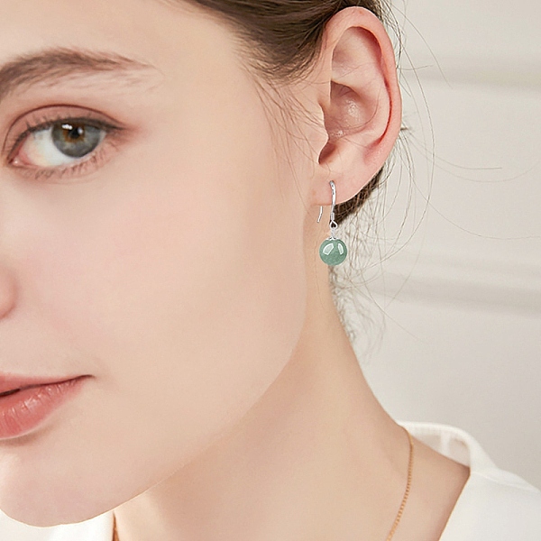 

PandaHall Natural Jadeite Round Ball Dangle Earrings, with 925 Sterling Silver Pins, 29x10mm Jadeite Round