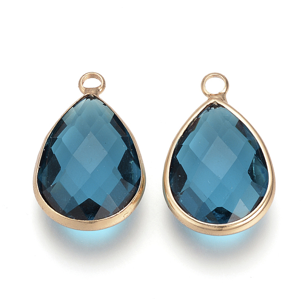 

PandaHall Glass Pendants, with Brass Findings, Faceted, Drop, Light Gold, Dark Turquoise, 14x7.5x4mm, Hole: 1.8~2.3mm Brass+Glass Teardrop..., Cyan