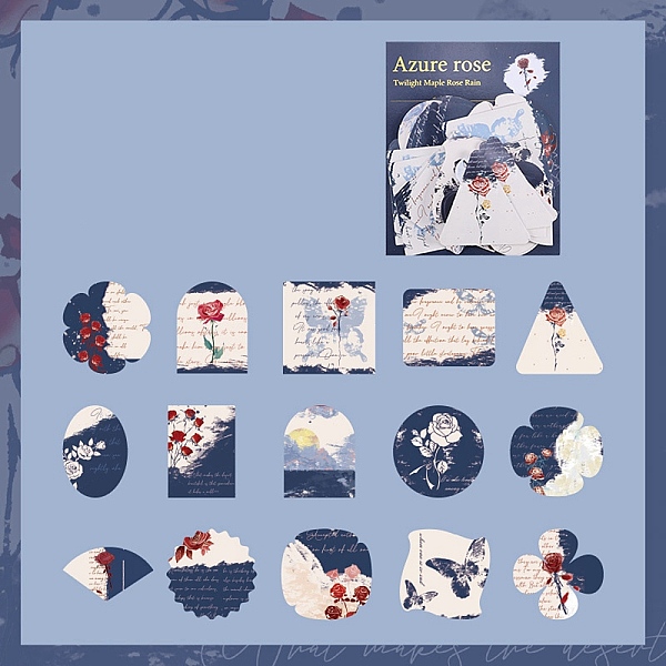 

PandaHall Rose PET Ledger Sticker, Waterproof Self Adhesive Paper Stickers, for Scrapbook, Light Blue, 30~50mm, 45Pcs/set PET Flower