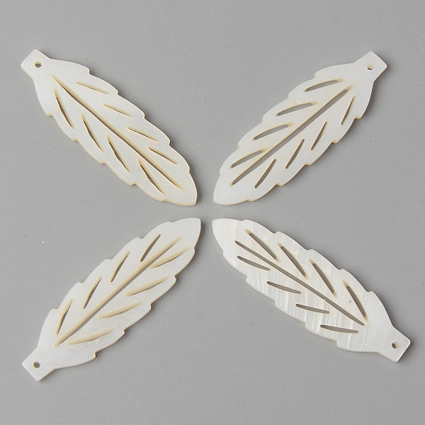 

PandaHall Natural Freshwater Shell Pendants, Leaf, Creamy White, 38x12x2mm, Hole: 1mm Freshwater Shell Leaf